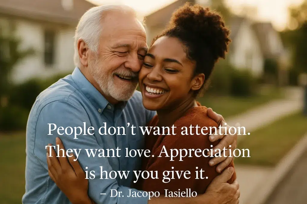 "People don't want attention. They want love. Appreciation is how you give it." - Dr. Jacopo Iasiello