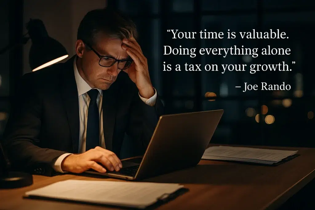 Your time is valuable. Doing everything alone is a tax on your growth, Business Superfans Podcast, Joe Rando, Frederick Dudek, Freddy D