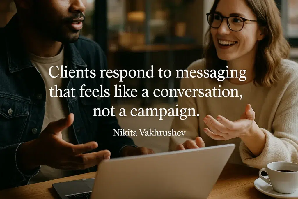 Clients respond to messaging that feels like a conversation, not a campaign. Nikita Vakhrushev