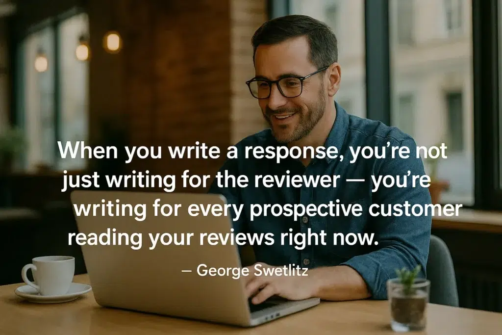 you’re writing for every prospective customer reading your reviews right now, George Swetlitz