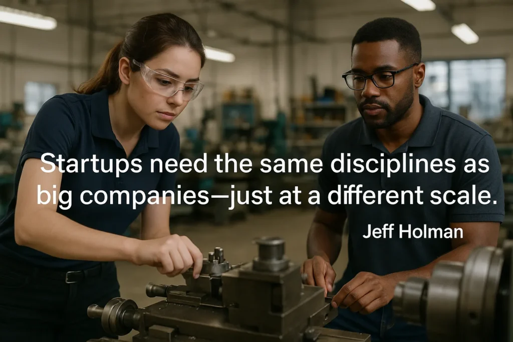 “Startups need the same disciplines as big companies—just at a different scale.” Jeff Holman
