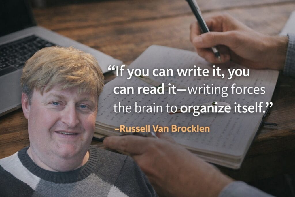 If you can write it, you can read it—writing forces the brain to organize itself.
